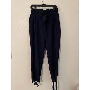 Grace Karin Navy Blue High Rise Paperbag Skinny Cropped Belted Pants Sz XL